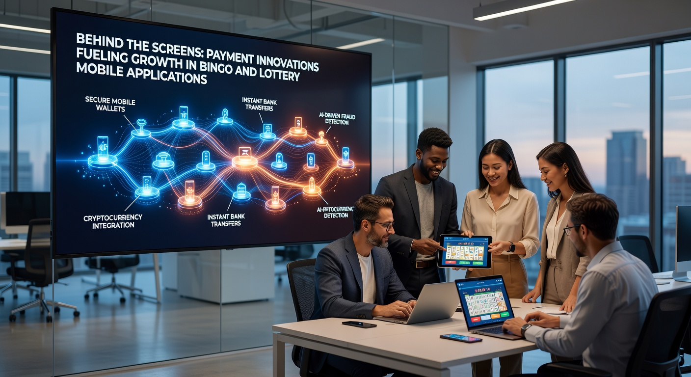 Analytics dashboard on a lottery mobile app highlighting growth metrics tied to new payment features