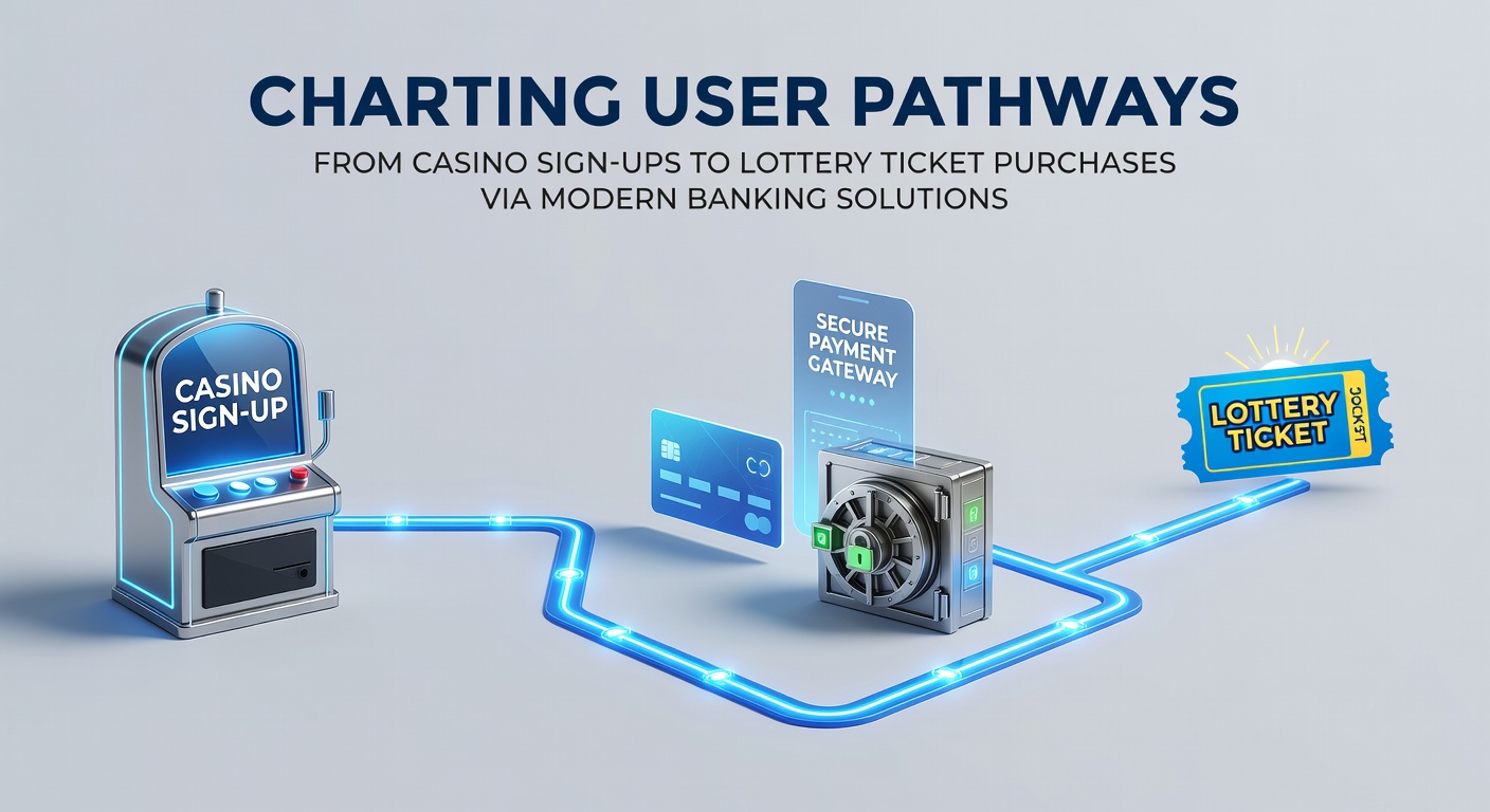 Illustration of user pathways connecting casino sign-ups to lottery purchases via digital banking flows