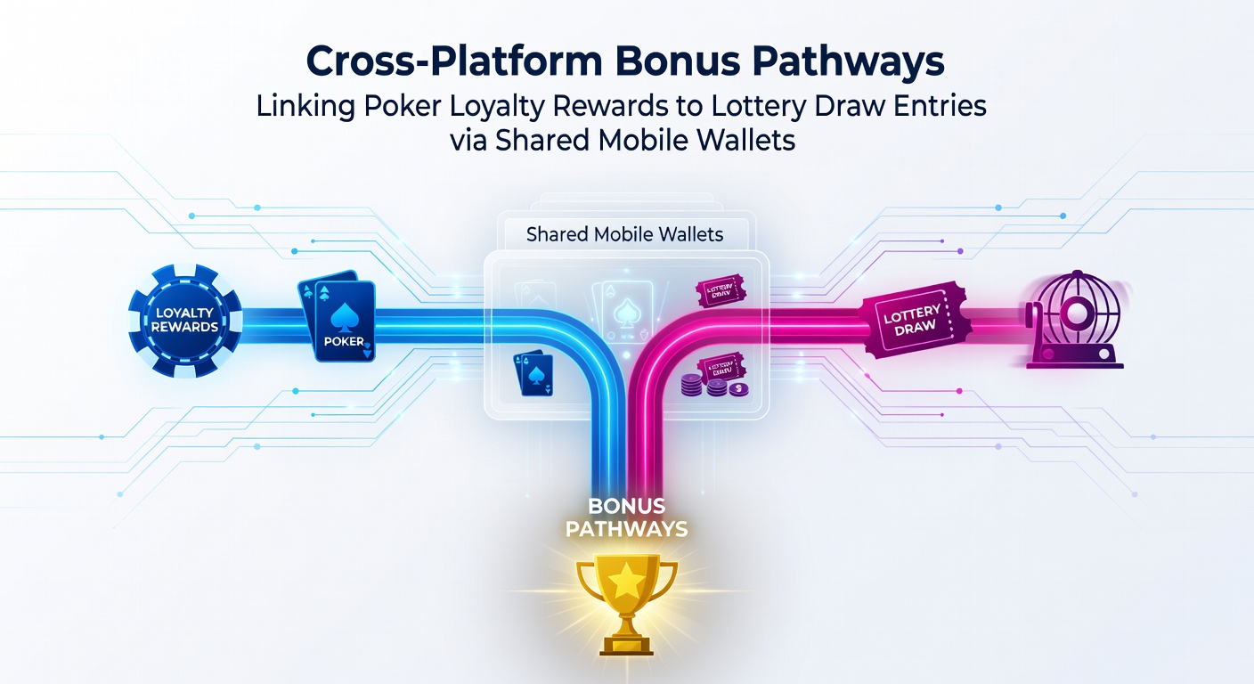 Diagram showing how poker loyalty points transfer through shared mobile wallets into lottery draw entries across platforms