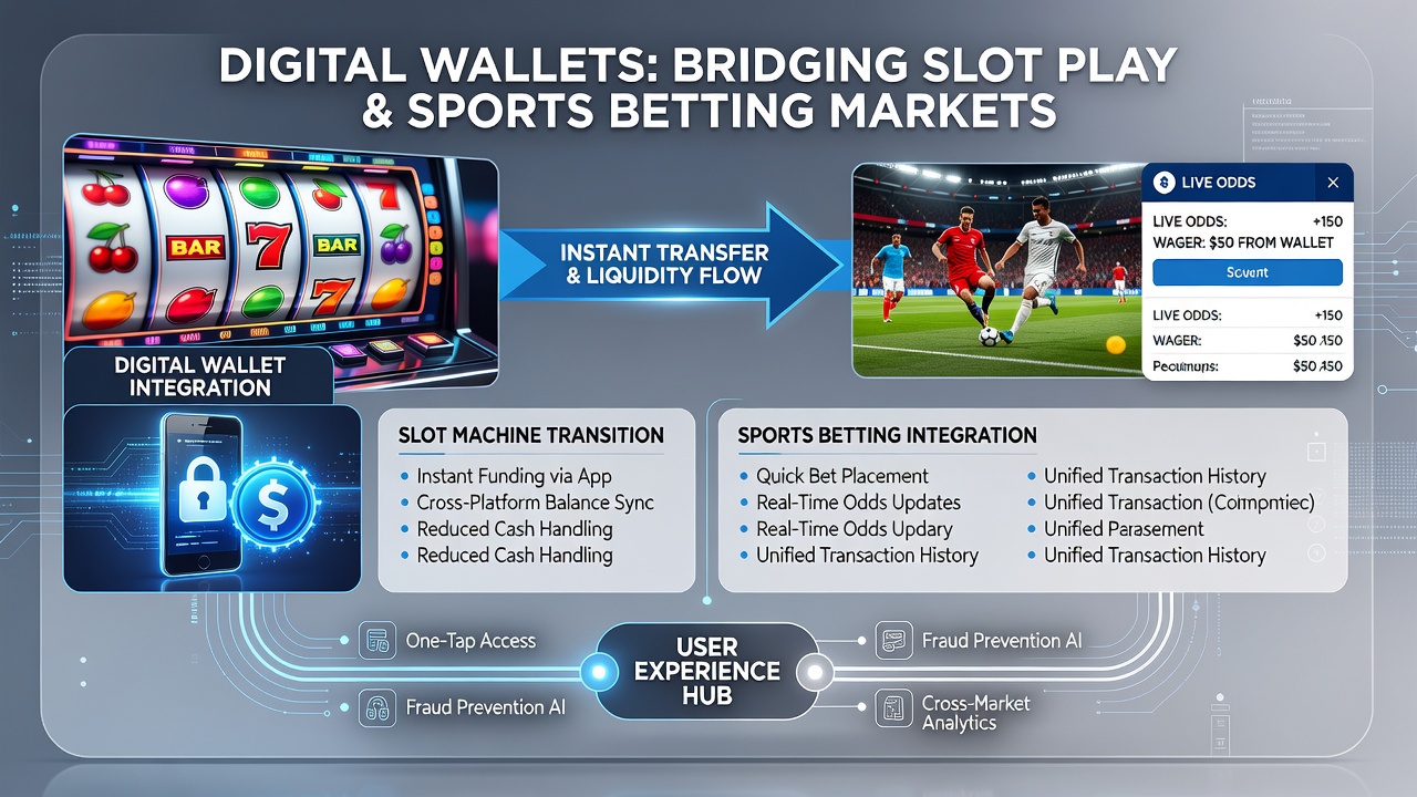 Mobile interface showing seamless transition from online slots to live sports betting via digital wallet