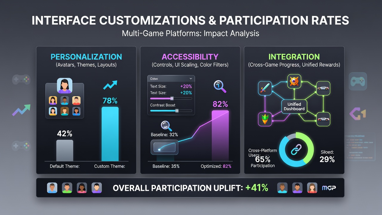 Infographic illustrating participation rate changes after interface customizations in sports, slots, poker, and lottery categories
