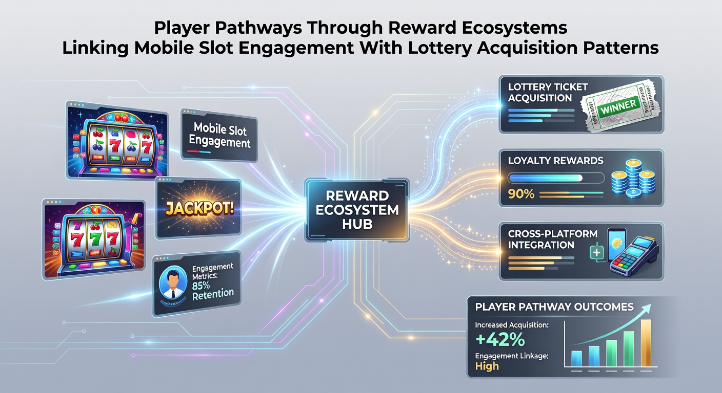 Illustration of mobile slot interfaces transitioning into lottery reward dashboards on smartphones