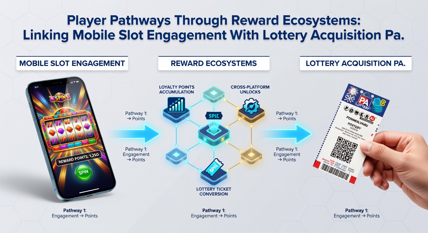 Flowchart-style graphic showing progression from slot play metrics to lottery ticket acquisitions via shared reward ledgers